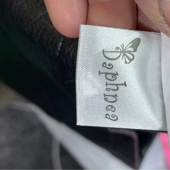 Daphne" Vegan Leather overal dress with adjustable snap bottom shoulder straps - Picture 5 of 12